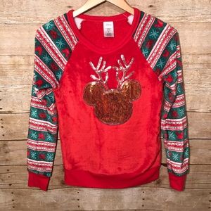 Disney fleece Mickey reindeer Christmas shirt sz S